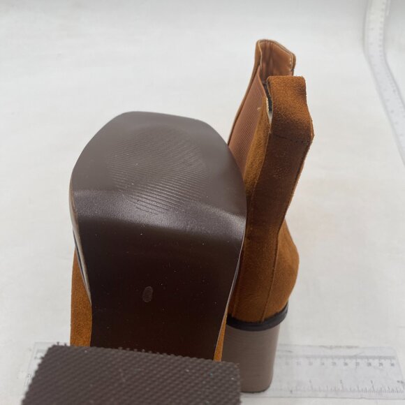 Brown Women Ankle Boots Square Toe High Chunky Heel Platform Short Booties - Picture 5 of 7